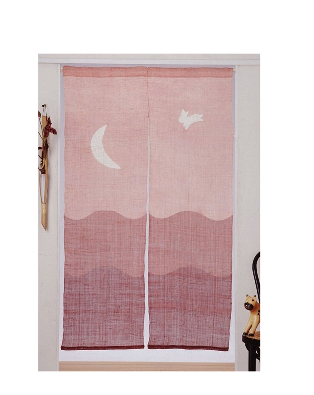 100％ Linen Hemp Rabbit Moon Japanese art Modern tapestry Kawaii 90×150cm Noren door curtain Wall hanging